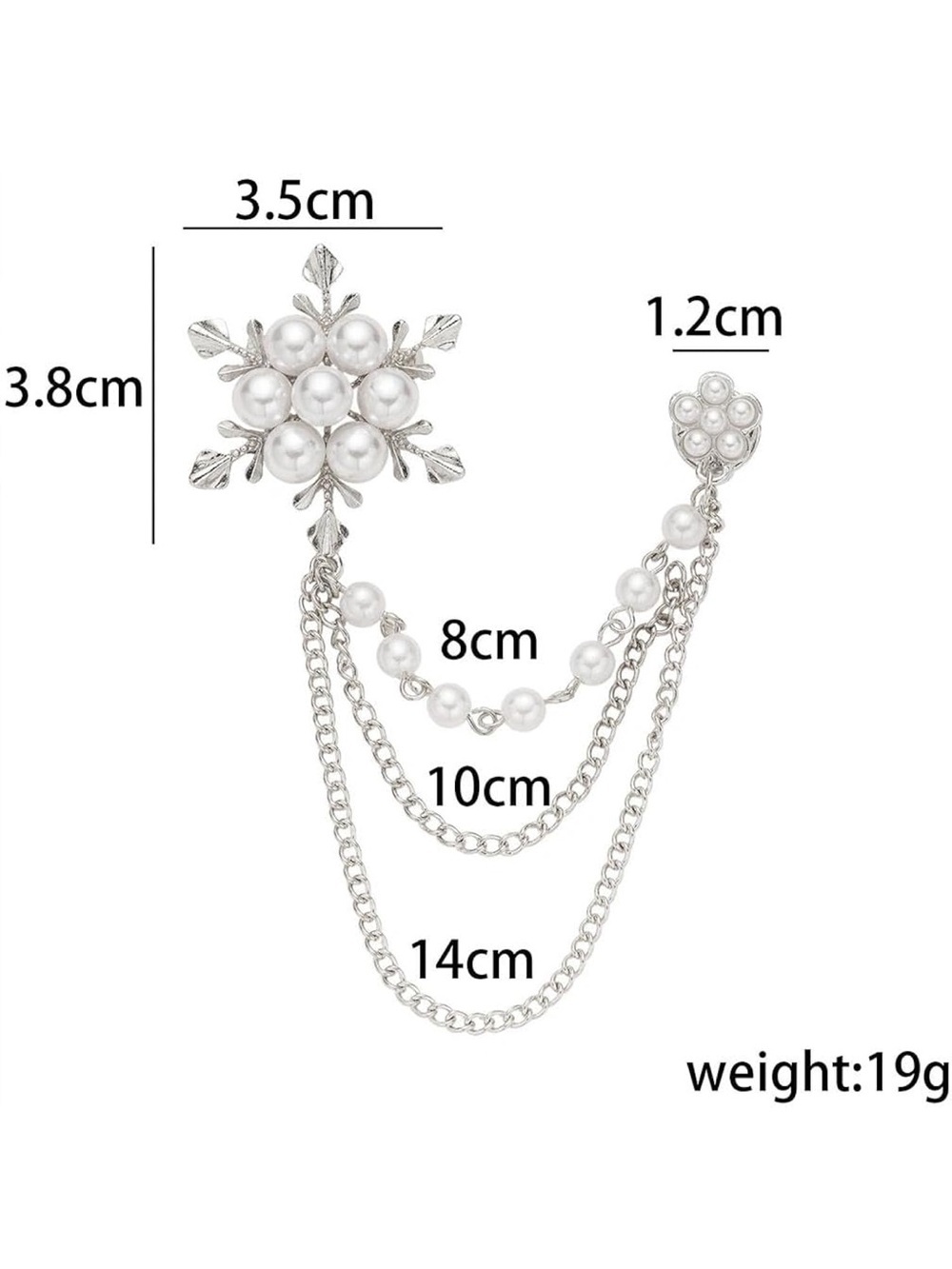 Pearl Cluster Silver-Tone Brooch Chain Pin - Picture 2 of 2
